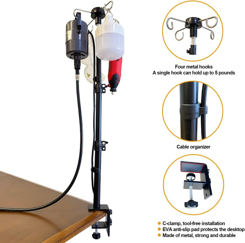UISKOOPW Rotary Tool Hanger Flex Shaft Accessories Holder Stand Compatible with Foredom Dremel Grobet Tools,Height Adjustable Rotary Motor Mount with Table Clamp(28inchs) - Image 3